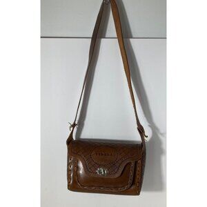 Womens Tooled Western Leather Stitched Bag Crossbody Purse Videra Brown‎ 7 x 11"